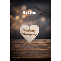 Kochamy Pamiętamy, serca klasyczne równe 5cm, zawieszka Kochamy Pamiętamy, sklejka 3mm